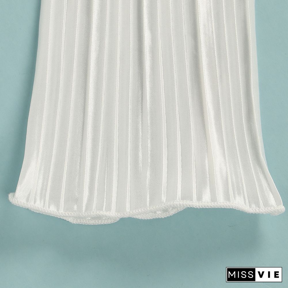 Pleated Loose Blouse Crop Top Wide Leg Pants Outfits