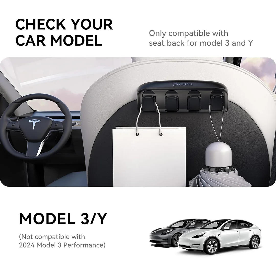 YONZEE Tesla Foldable Car Seat Hooks, 4 in 1 Hidden Car Seat Back Organizer