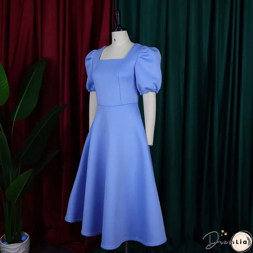 Women's Summer Short Sleeve Pleated Solid Color Large Skirt Party Dress Dress
