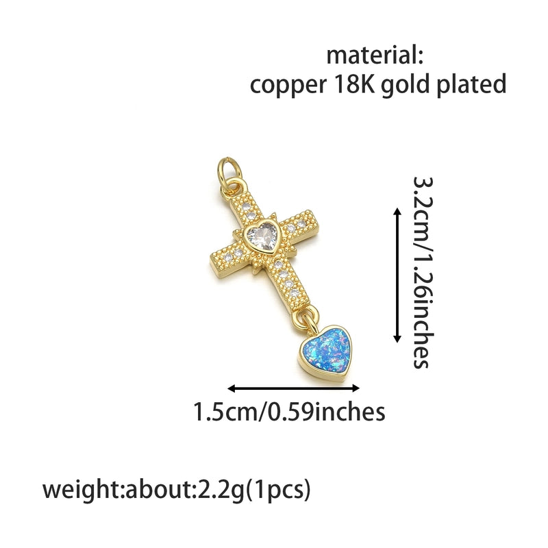 1 Piece 17 * 25mm Copper Opal Zircon 18K Gold Plated Cross Pendant Jewelry Accessories