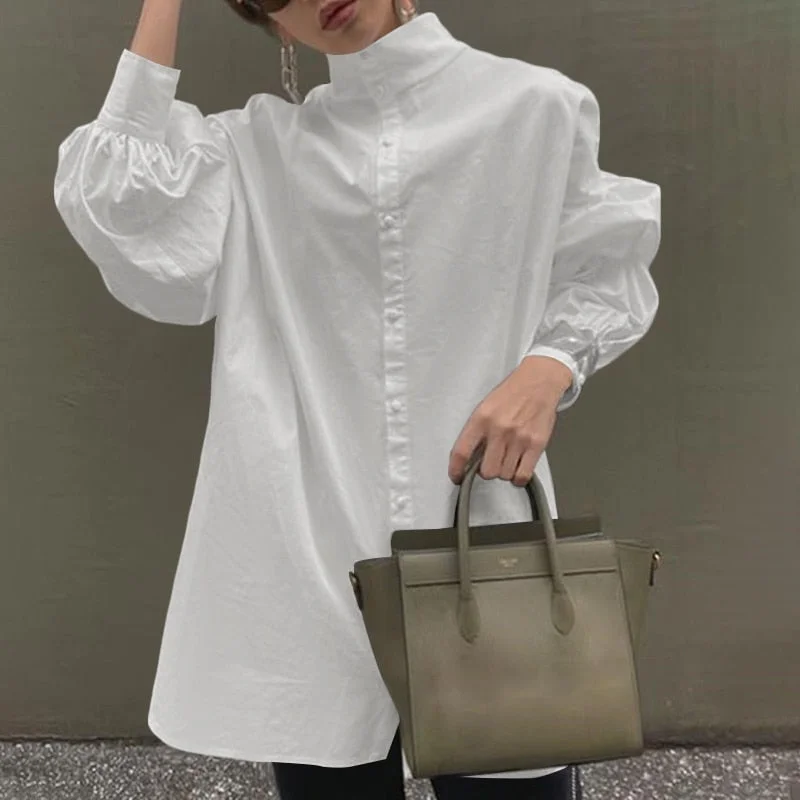 ZANZEA Fashion Elegant Buttons Down Solid Shirts Women Spring Blouse Casual Long Sleeve Tunic Tops Loose Work Blusas Femininas 7