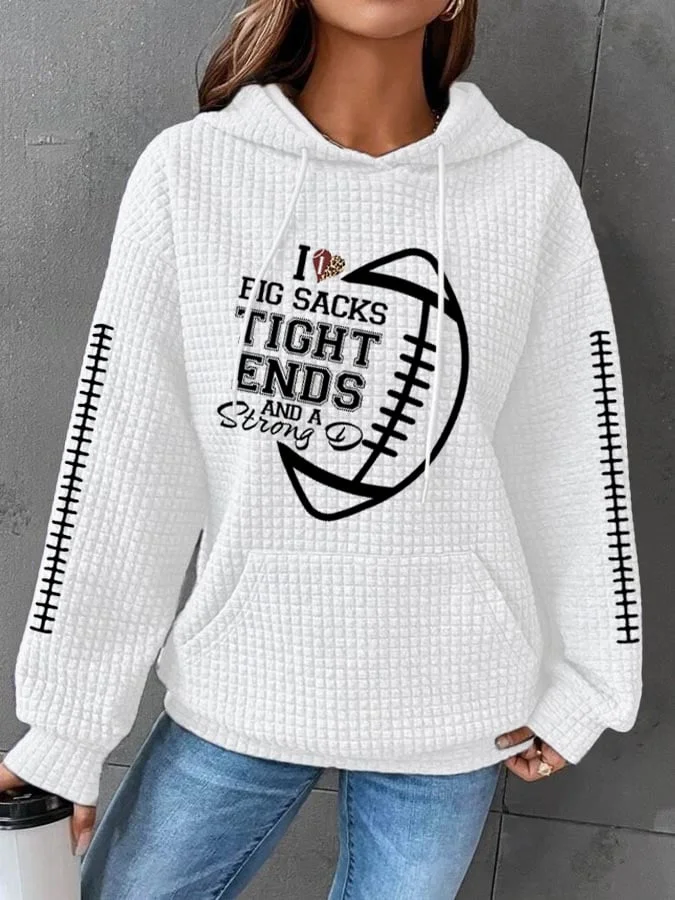 Women's I Love Big Sacks Tight Ends And A Strong D Football Waffle Sweatshirt socialshop