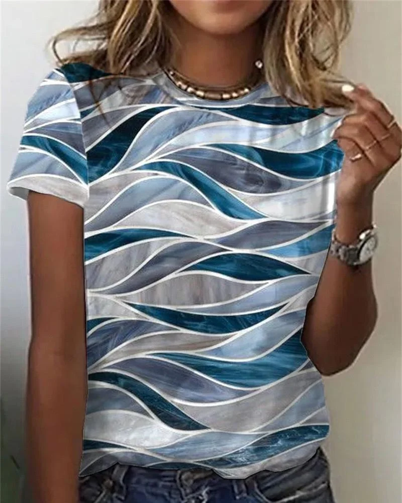 Casual Crew Neck Short Sleeve Printed T-Shirt