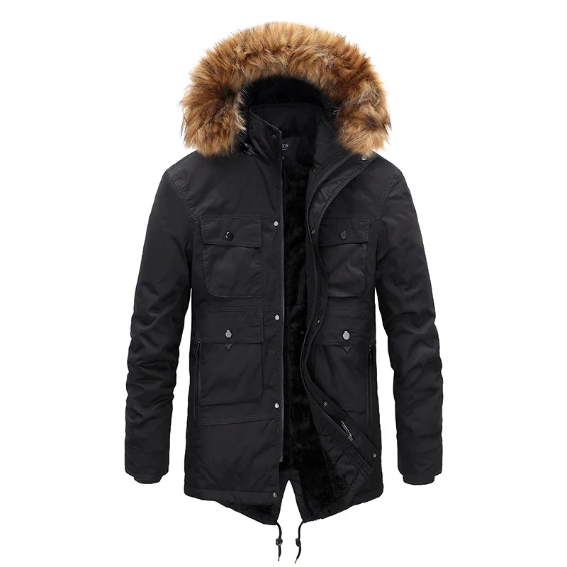  PASUXI Winter Coat Men's Plush Medium Length Cotton Padded Jacket Thick Fleece Jacket Collar Warm Wear Winter Jacket Men