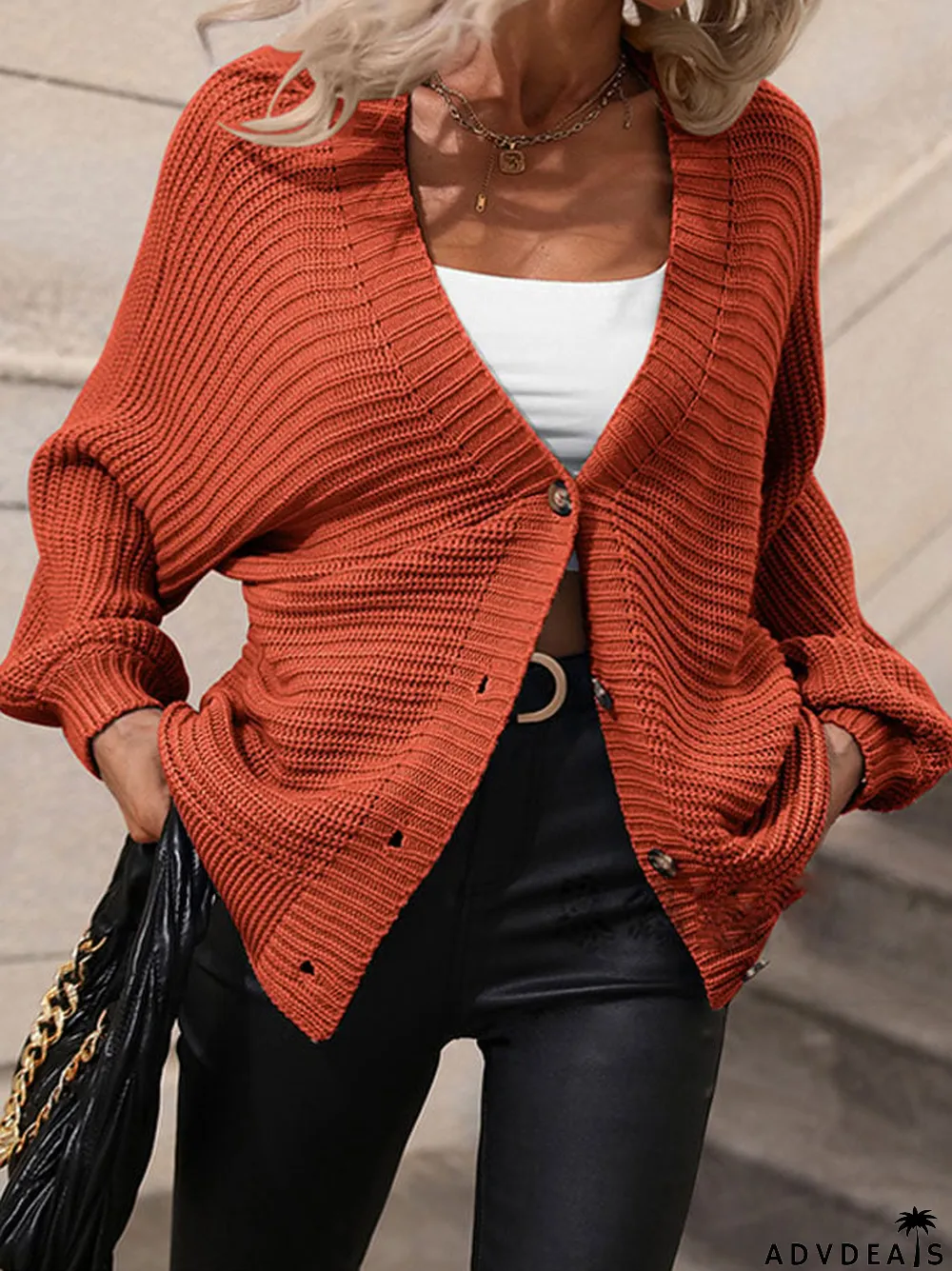 Women'S Sweater Solid Color Knitted Cardigan