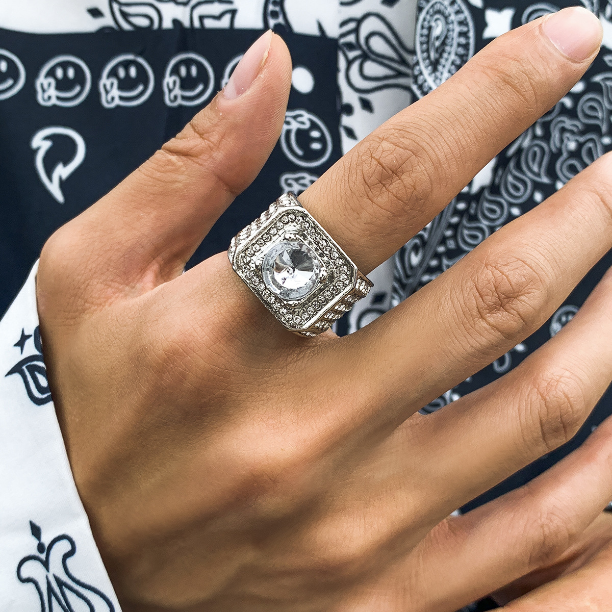 Comstylish Fashionable Zirconia Pave Men's Index Finger Ring