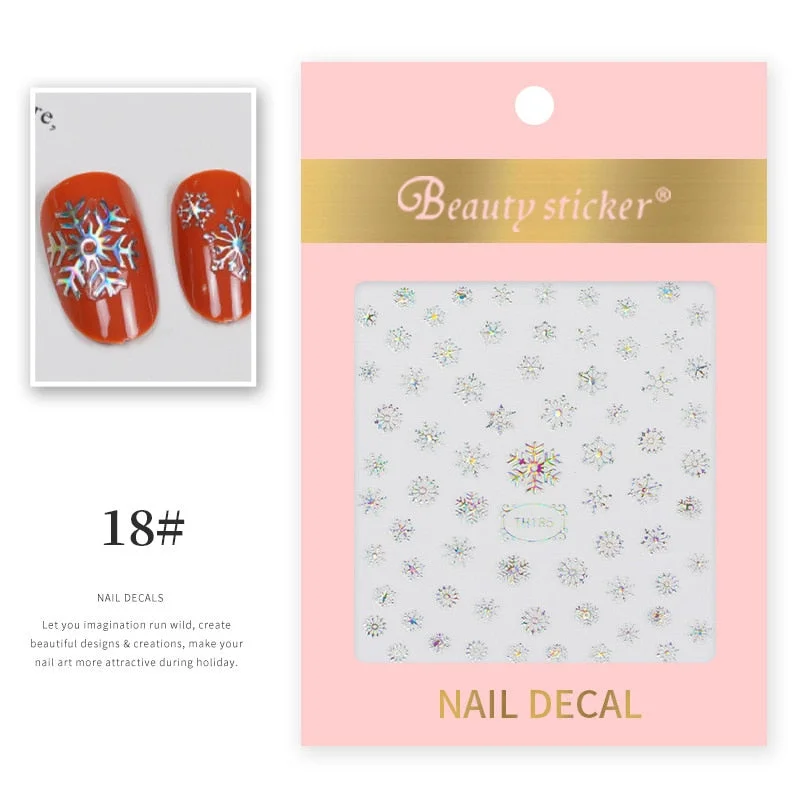 1 Sheet New Roman English Alphabet Number 3D Nail Stickers Christmas Animals iridescent Gold Silver Word Small Letters Nail