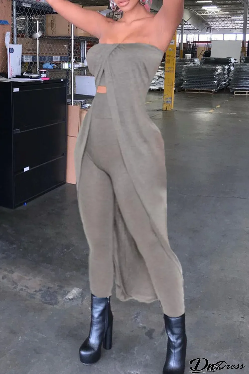 Grey Sexy Casual Solid Backless Strapless Sleeveless Two Pieces