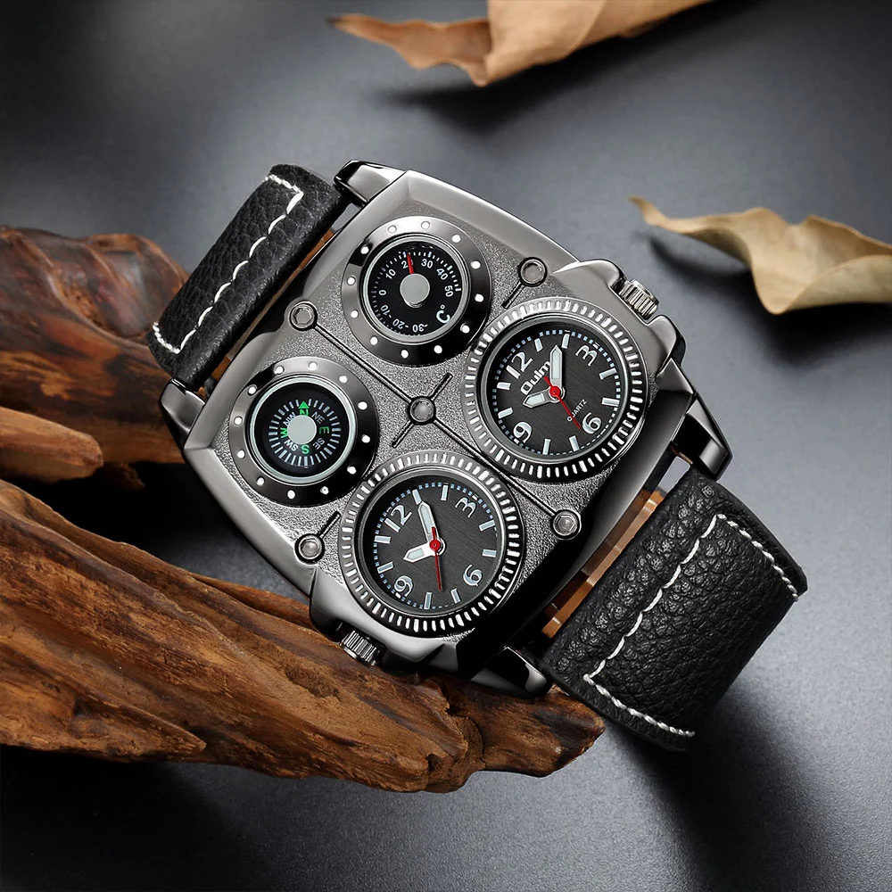 Two Time Zone Big Dial Military Top Brand Luxury Sports  Watch