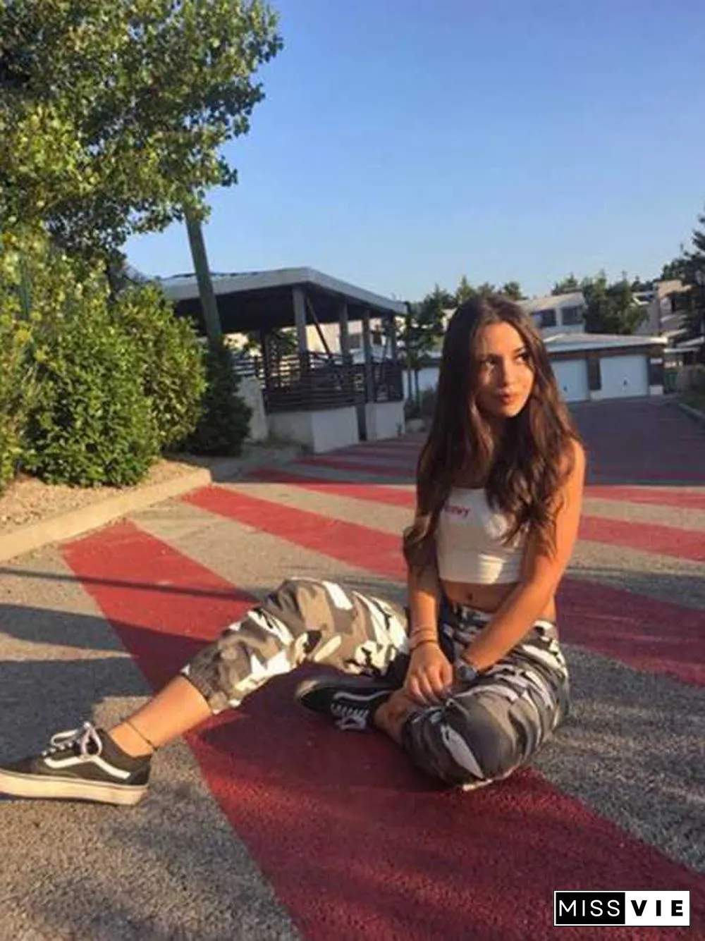 High Waisted Camouflage Cargo Trousers Camo Pants