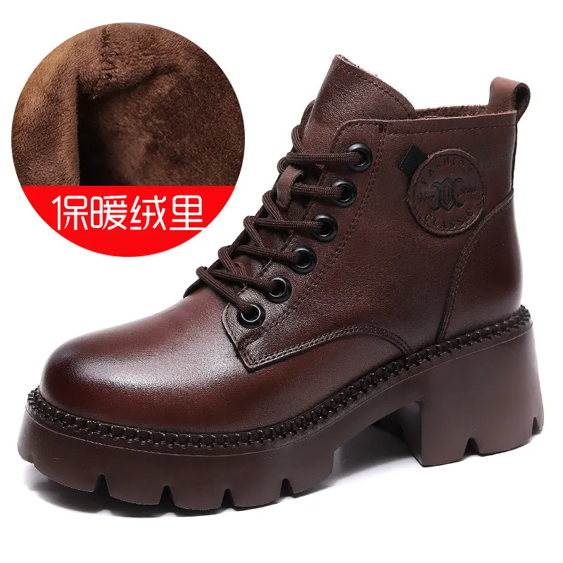 Yyvonne Kraft With Martin Boots Girl Autumn And Winter Leather Two Cotton Boots Children Thick And Loose Cake Single Boots Retro Trend