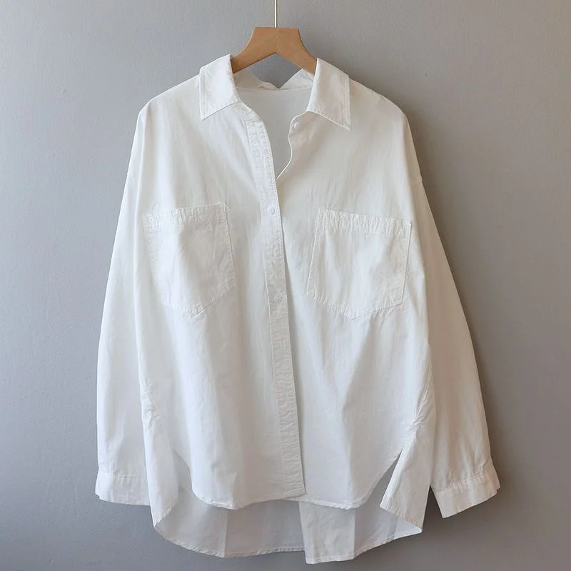 Athvotar Athvotar 2025 Spring And Autumn Dress Gentle Wind Folded On The Coat Soft Milk Blue Loose Thin Casual Ocean Shirt Woman