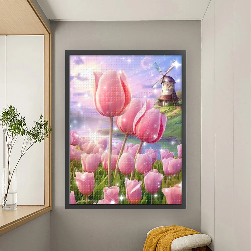 9CT Full Stamped Cross Stitch Bead Embroidery- Tulip(Canvas|44*62CM)
