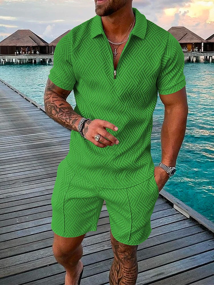 Men's Casual Holiday Floral Print Polo Green Suit