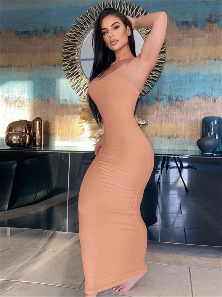 Women  Bodycon Sleeveless Strap V-neck Dress Solid Clubwear Party Long Maxi Dress Sun address New Arrival Vestidos