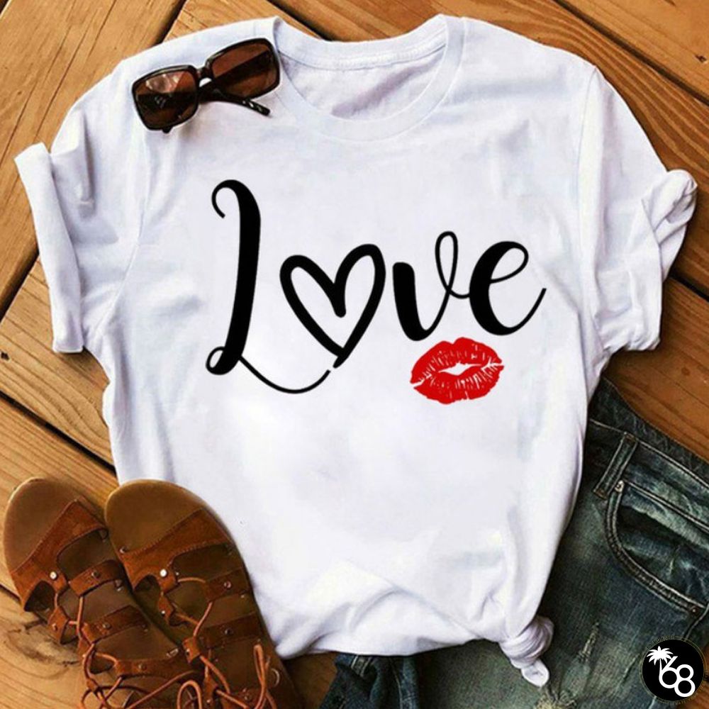 White Black Casual Lips Printed Basic O Neck T-Shirts | 168DEAL
