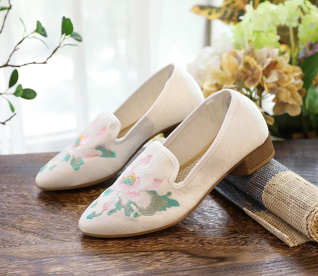 Colourp Colourp Grain Bottom Square With Muller Single Shoes Lotus Embroidered Cloth Shoes Bright Silk Cloth Fashion A Foot Pedal Women's Shoes