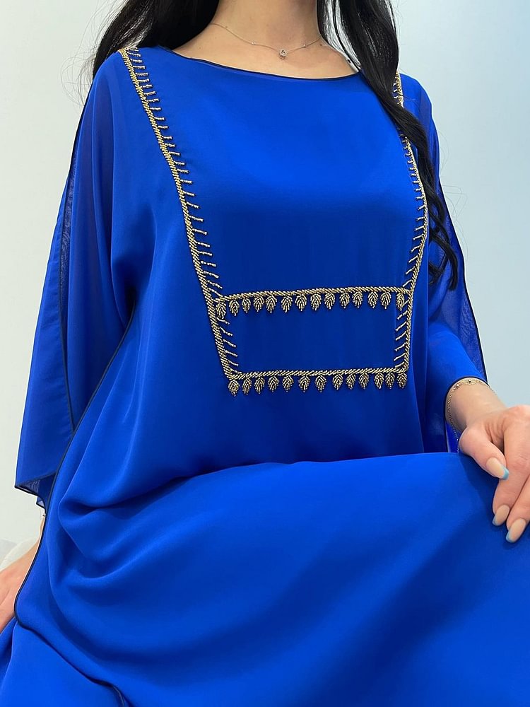 Royal blue embroidered lace round neck dress