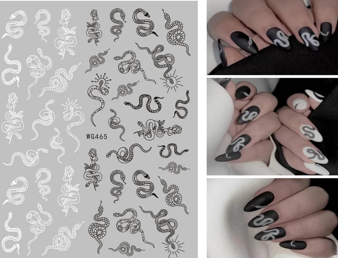 3D Dragon Snake Design Nail Stickers Colorful Dragons Slider Decals Lady Love Nail Art Gel Polish Decal Tattoo Decorations-Nail Inspo