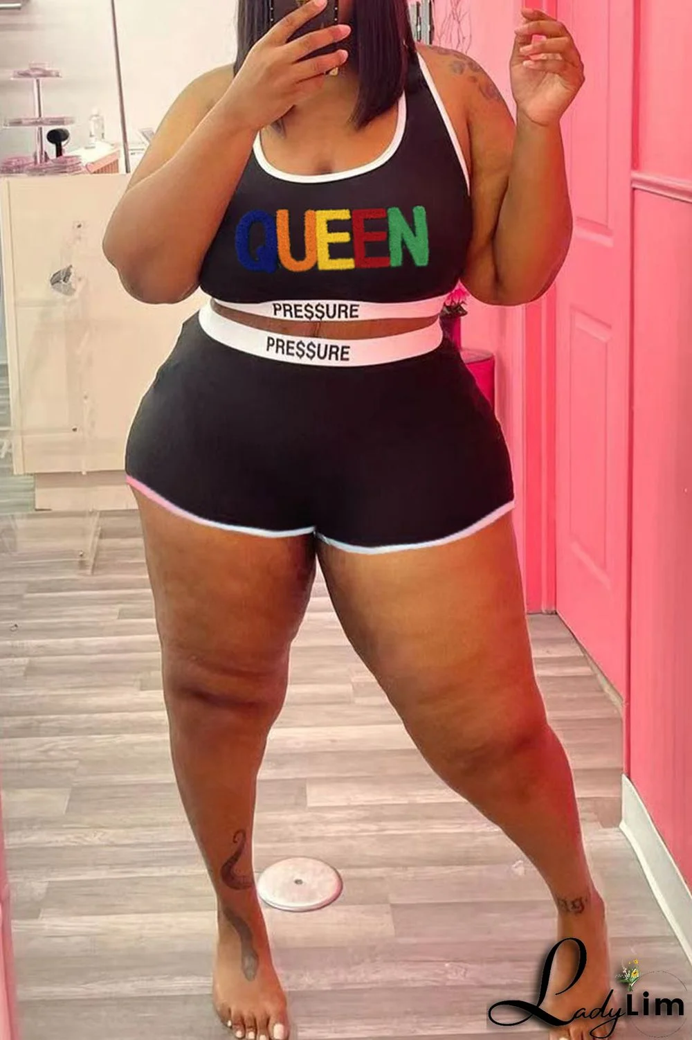 Red Casual Sportswear Solid Embroidered Split Joint U Neck Plus Size Two Pieces