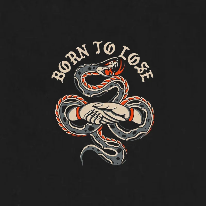 BORN TO LOSE Shaking Hands with Snake Black Print T-shirt