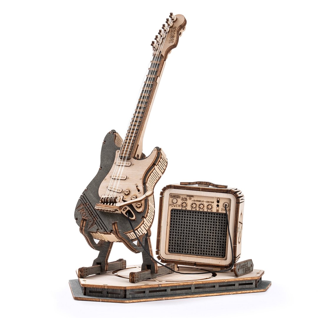 robotime-nl ROKR elektrische gitaar model 3D houten puzzel TG605K