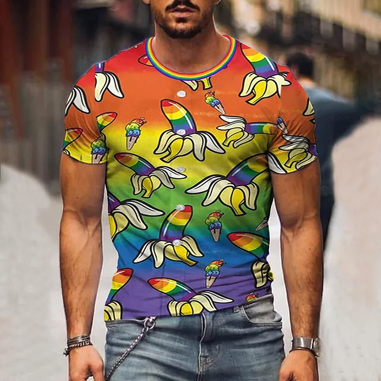 BrosWear BrosWear Rainbow Banana Ice Cream Pride LGBT T Shirt