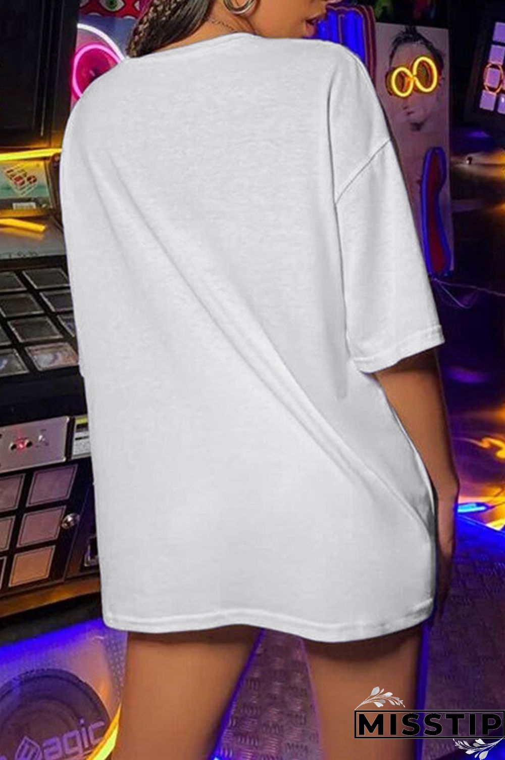 Orange Fashion Casual Print Basic O Neck T-shirt Dress