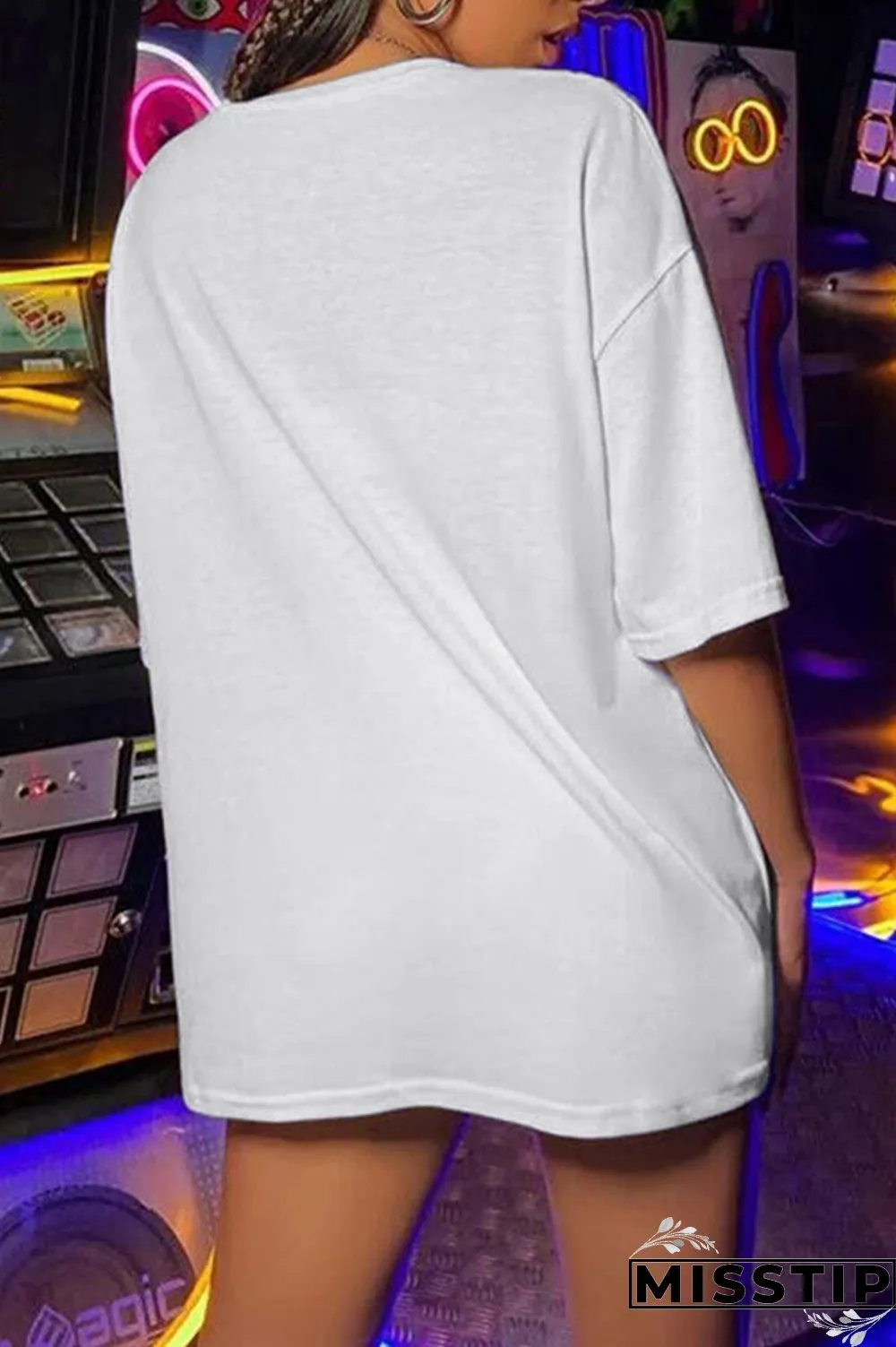 Orange Fashion Casual Print Basic O Neck T-shirt Dress