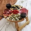 Table de pique-nique pliante ext&eacute;rieure en bois avec porte-verre &agrave; vin