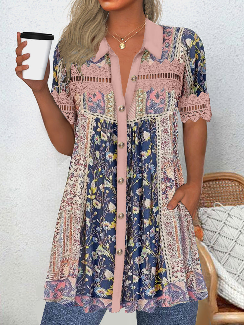 Women Long Sleeve V-neck Graphic Floral Printed Top