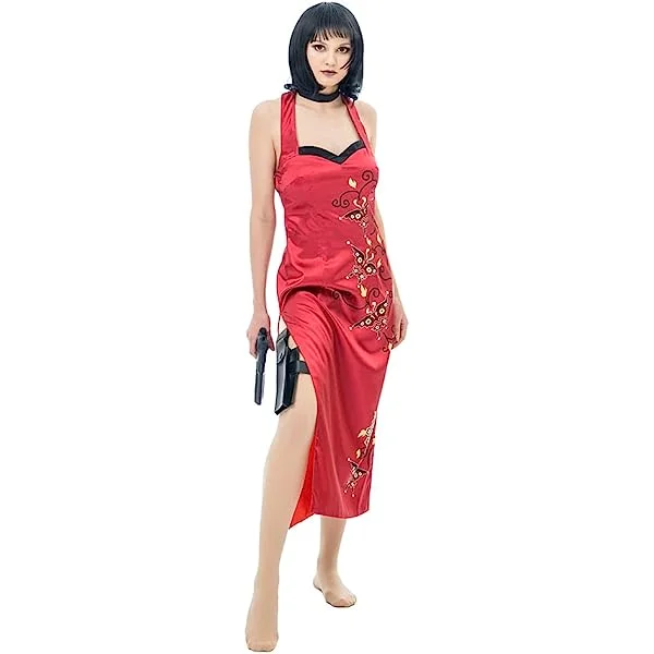 Ada Wong Cosplay Costume Red Sexy Cheongsam Dress Full Set Outfits Large