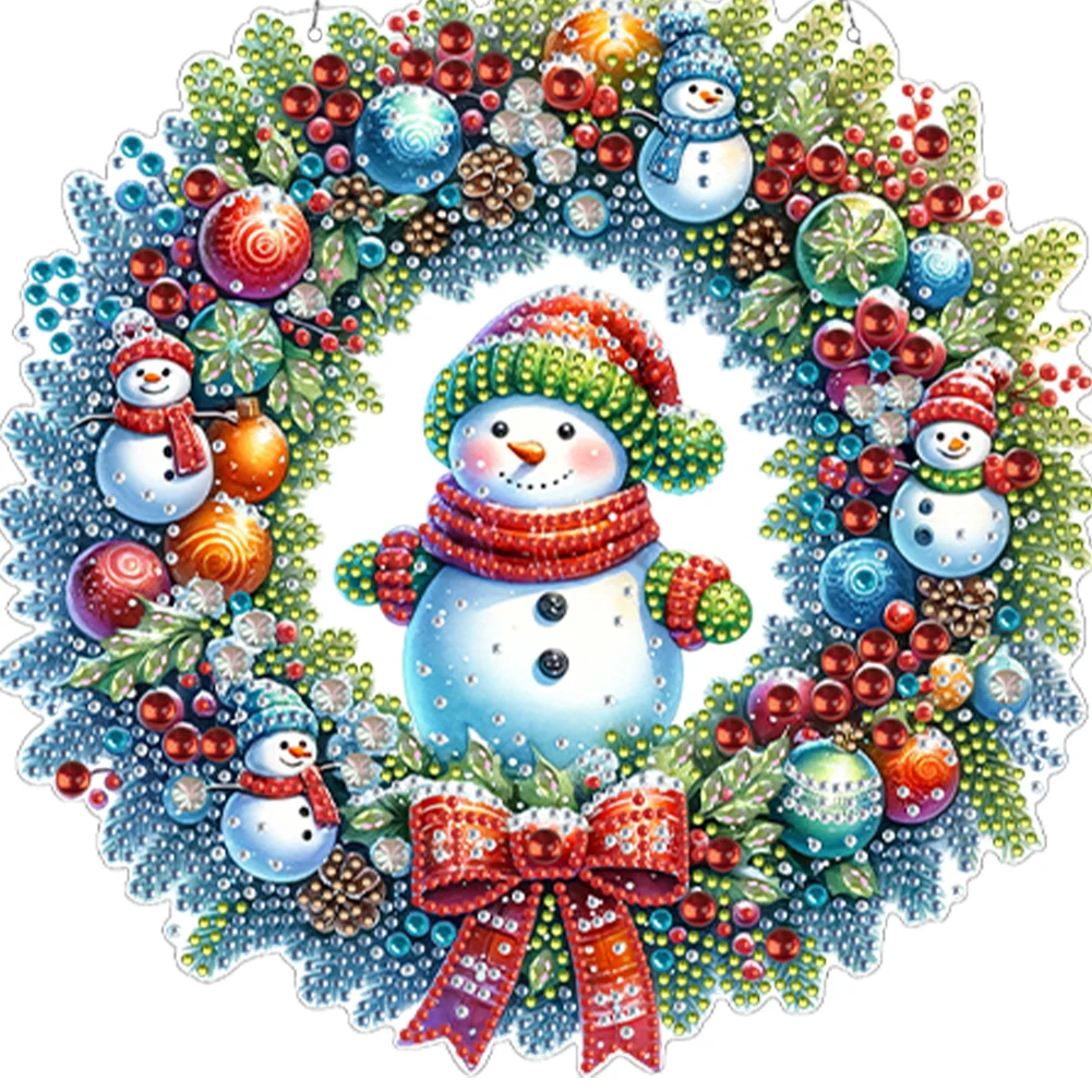 5D DIY Acrylic Special Shape Christmas Snowman Wreath Diamond Painting Ornaments
