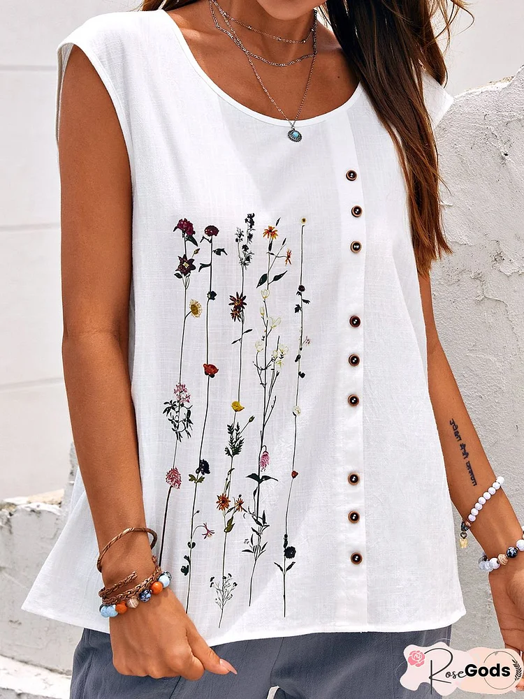 Casual Floral Crew Neck Shirts & Tops