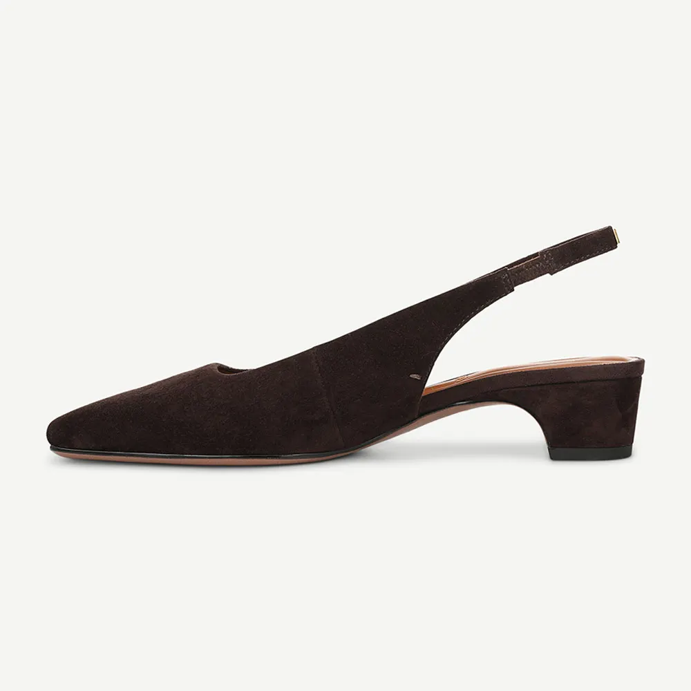 Brown Square Toe Chunky Heel Comfy Stretch Strap Slingback Pumps