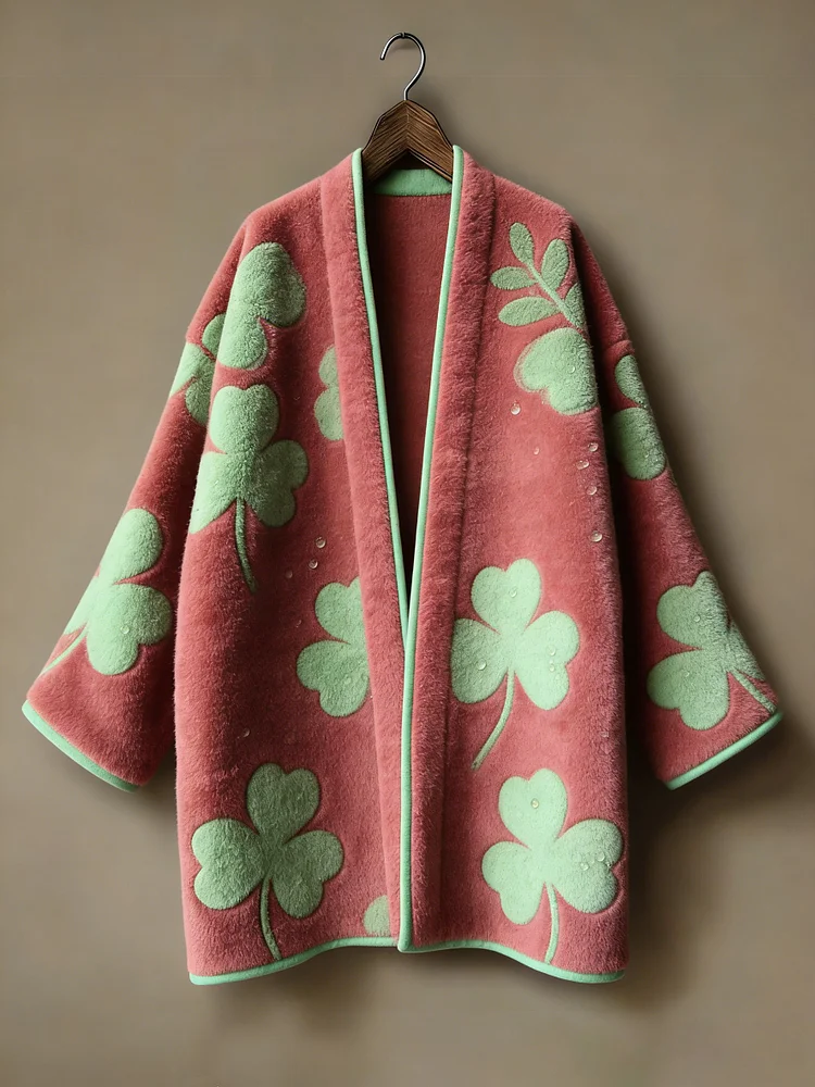 Winter warmest flannel printed and embroidered pattern kimono cardigan