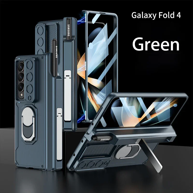 Applicable To Samsung Z Fold 3/4/5Slide Rail Lens Cover Push Window 2-In-1 Ring Holder Folding Phone Case