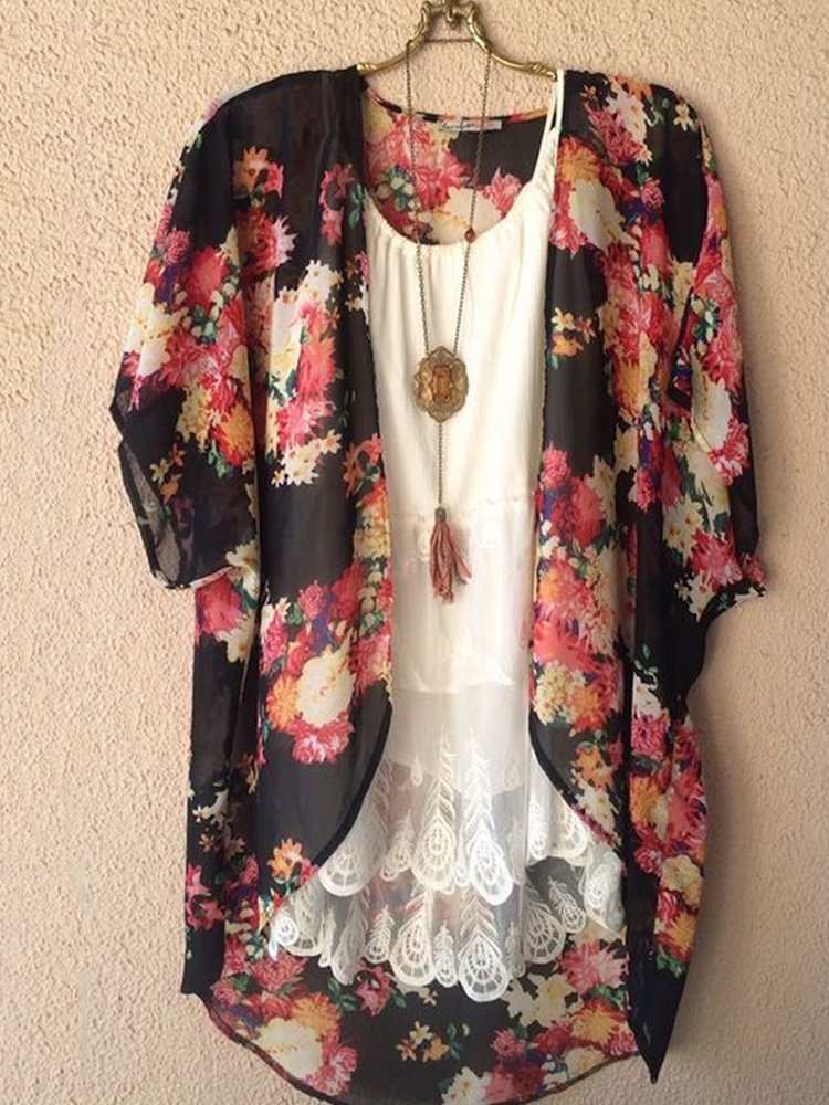 Oversized Casual Printed Kimono P175195569