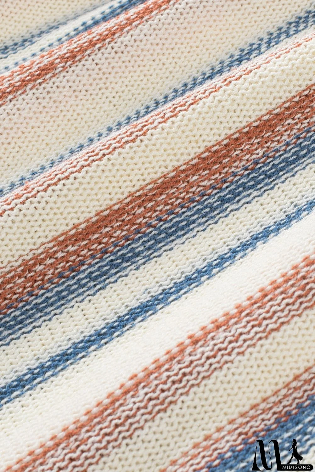 MidiSono - color Striped Knit Kangaroo Pocket Hooded Sweater