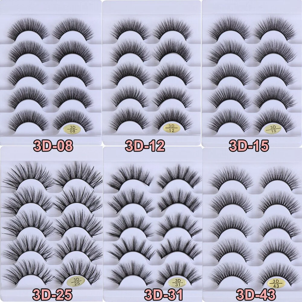5 pairs of 3D artificial mink false eyelashes small bunch of fluff natural eyelashes manual eyelash extension tool NEW