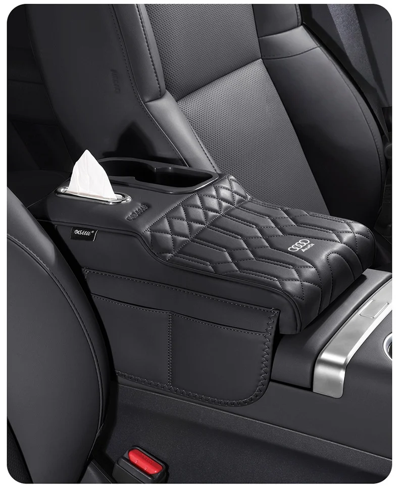 Multifunctional car armrest box with cup holder tissue box