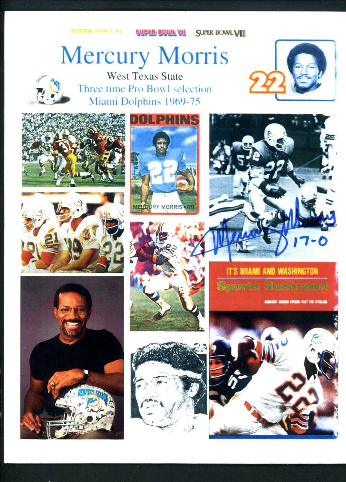 Mercury Morris Signed Autographed 8x11 Photo Poster painting Collage JSA Authent Miami Dolphins