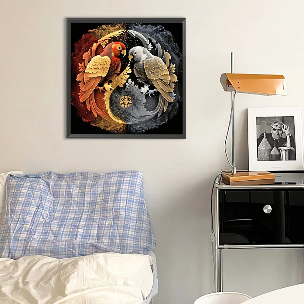 Diamond Painting - Full Round Drill - Yin Yang Parrot(Canvas|30*30cm)
