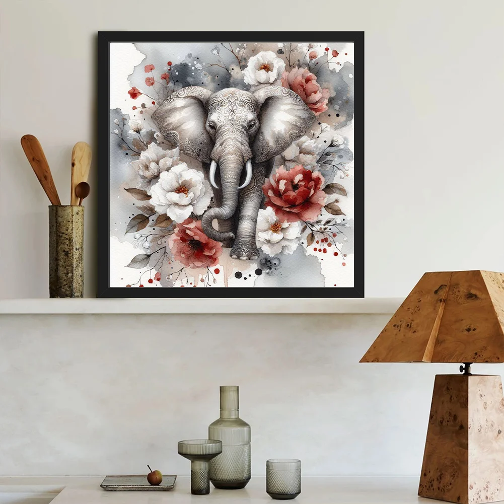 Diamond Painting - Full Round Drill - Flower Elephant(Canvas|40*40cm)