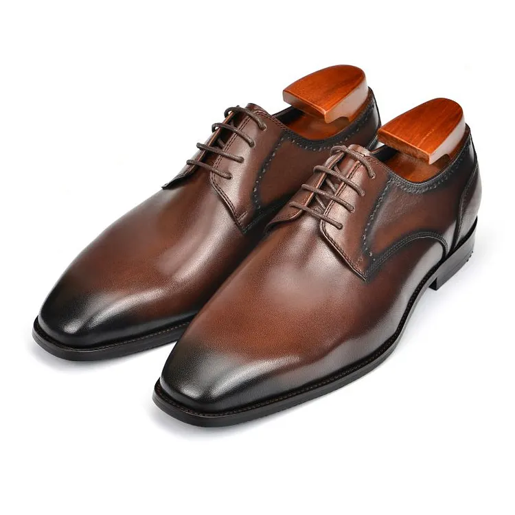Men's Brown Leather Oxford Dress Shoes, Handmade Derby Style