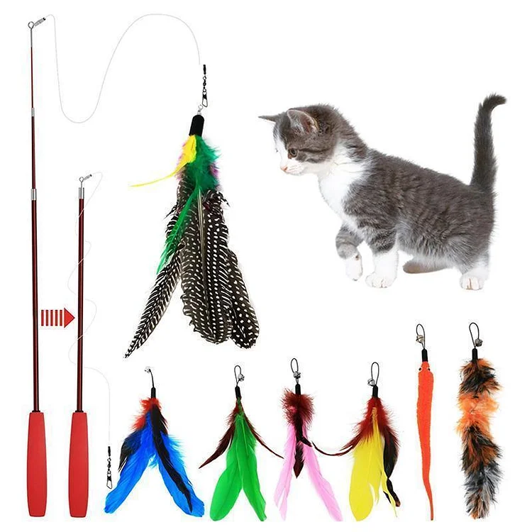 Feather Teaser Cat Toy Retractable Cat Feather Toy Wand | 168DEAL