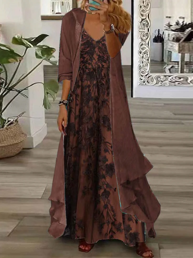 Women Half Sleeve V-neck Solid Color Dress