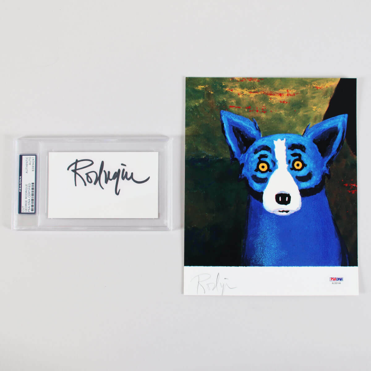 George Rodrigue Signed Photo Poster painting w/ Cut Blue Dog - COA PSA/DNA