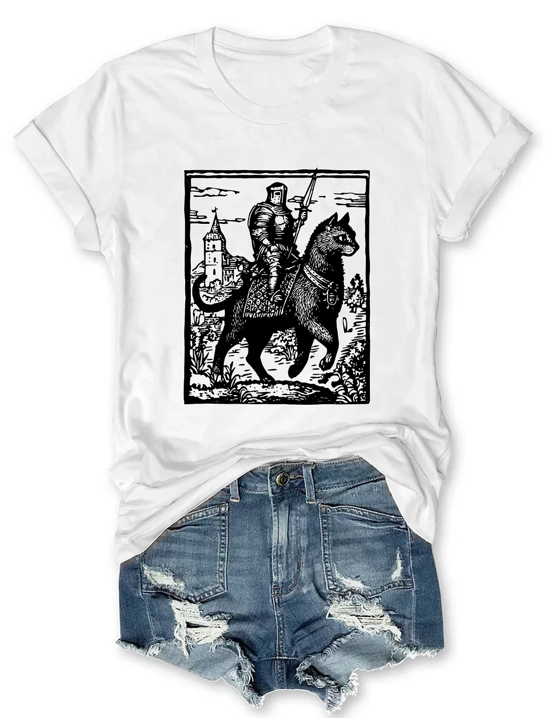 Knight Cat Rider Vintage T-shirt