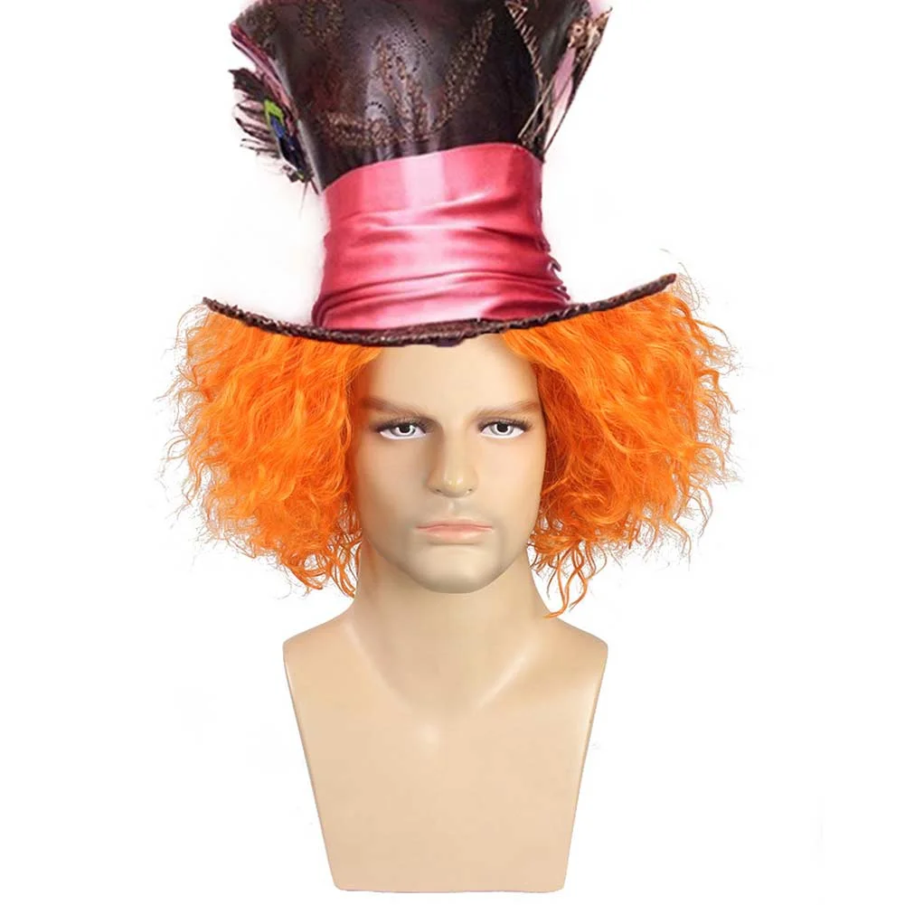 Movie Alice In Wonderland Mad Hatter Cosplay Wig Heat Resistant Synthetic Hair Hat Carnival Halloween Props